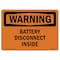 Signmission Safety Sign, OSHA WARNING, 5" Height, Battery Disconnect Inside, Landscape OS-WS-D-57-L-12472 - alternate 1